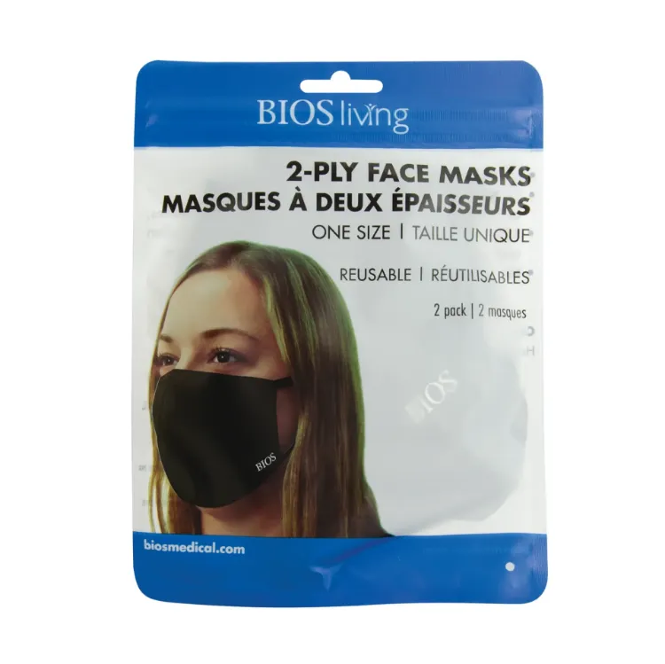 Reusable Mask, 2-Ply, Black, One Size (2 Pack)