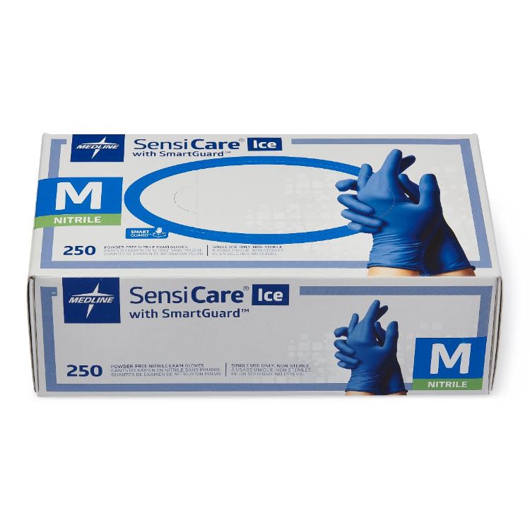Medline SensiCare Ice Powder Free Nitrile Exam Gloves with SmartGuard Film