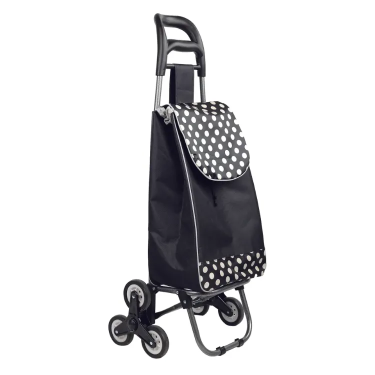 Rolling Shopping Cart (Black polka dots with 3 wheels)