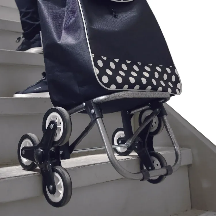 Rolling Shopping Cart (Black polka dots with 3 wheels)