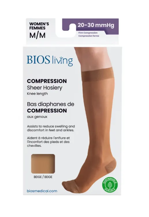 Women's Compression Knee Socks 20-30 mm Hg, Beige