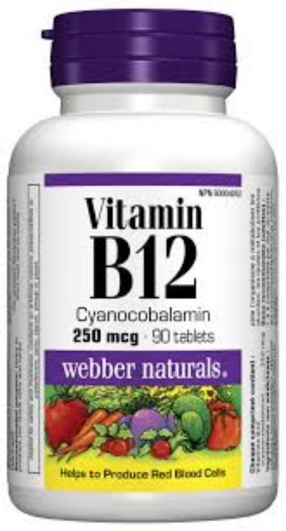 Vitamin B12 Cyanocobalamine Tablets 250Mcg Webber